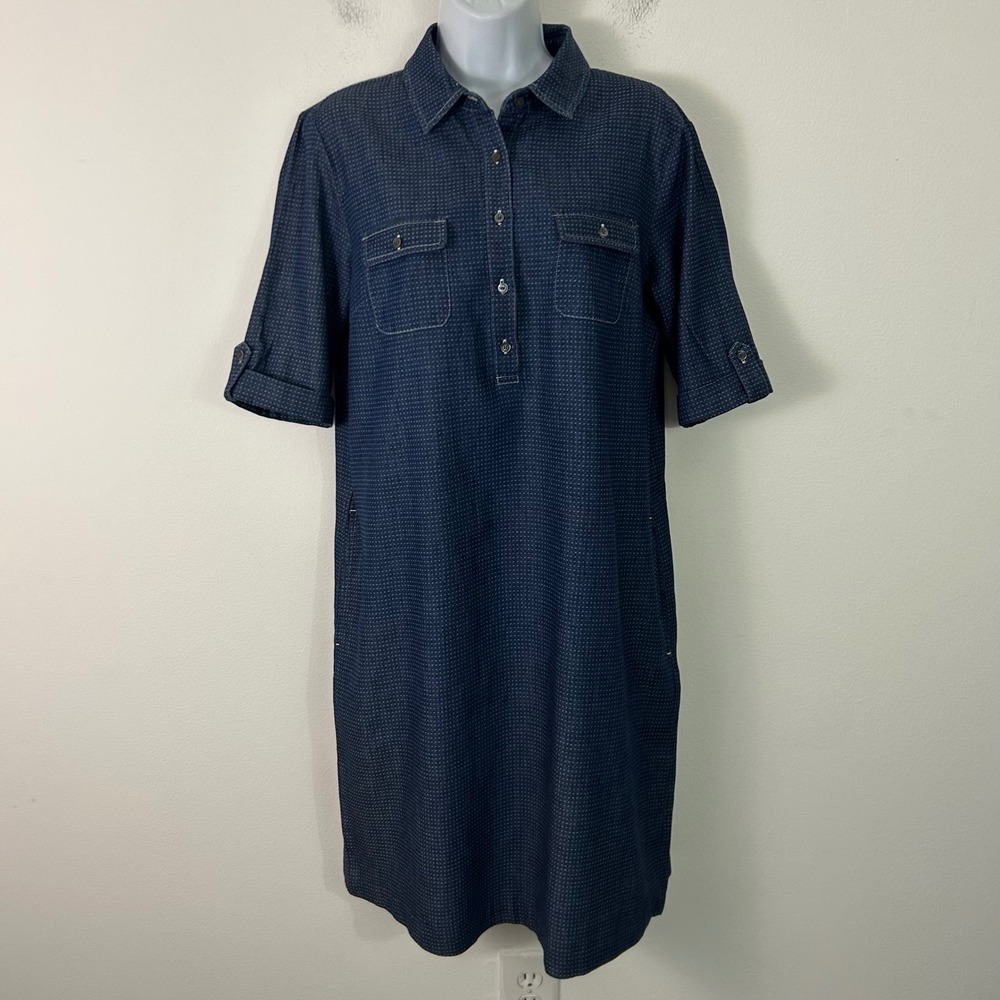 J.McLaughlin Womens Blue‎ Cotton Denim Micro Print Shift Shirt Dress Size M